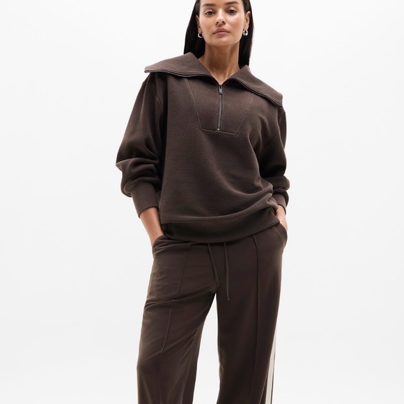 NWT Athleta Truffle Brown Ottoman Quarter-Zip Sweatshirt, size XS - Picture 2 of 4